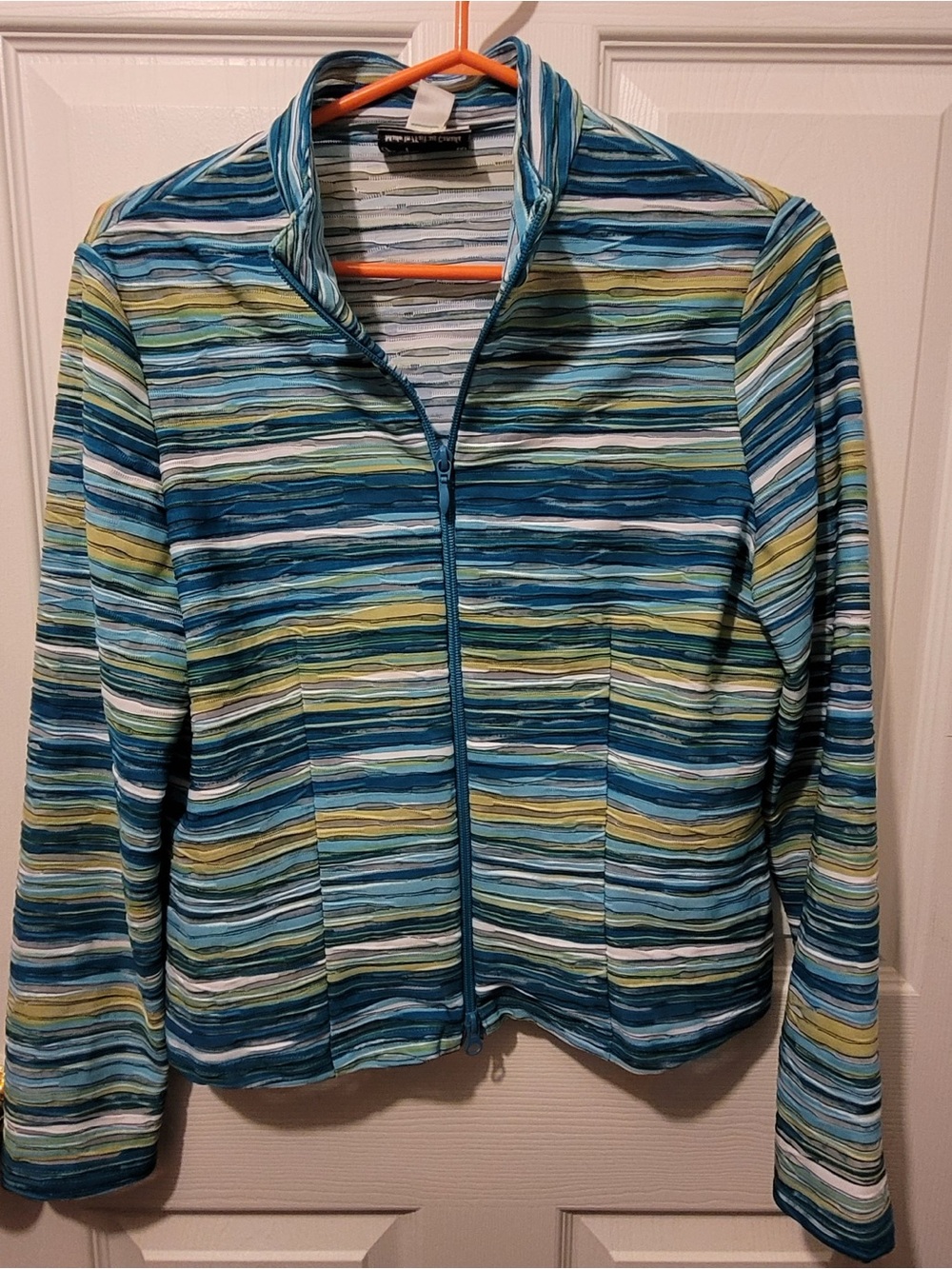 Joseph Ribkoff Striped Zip Jacket in Blue, Green and White